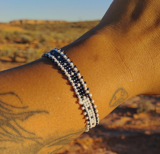 Black and White Hand Beaded Bracelet