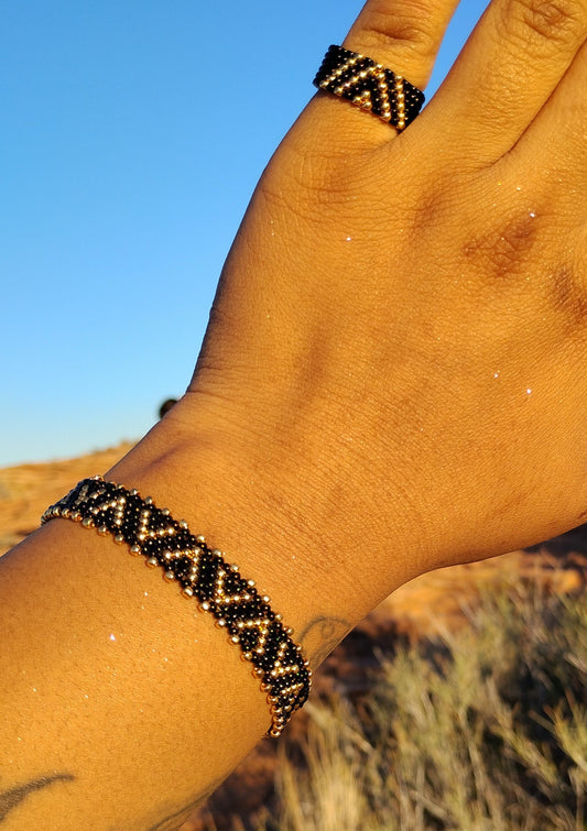 Black and Gold Bracelet and Ring Set